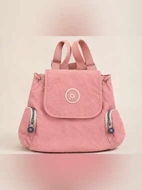 Kipling Pink Mini Backpack Purse Nylon Travel Bag w/ Monkey Keychain